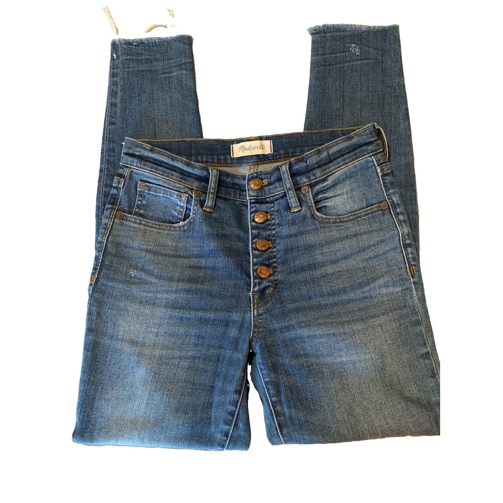 Madewell Womens 9" High Riser Skinny Skinny Jeans Medium Wash Raw Hem Size 27